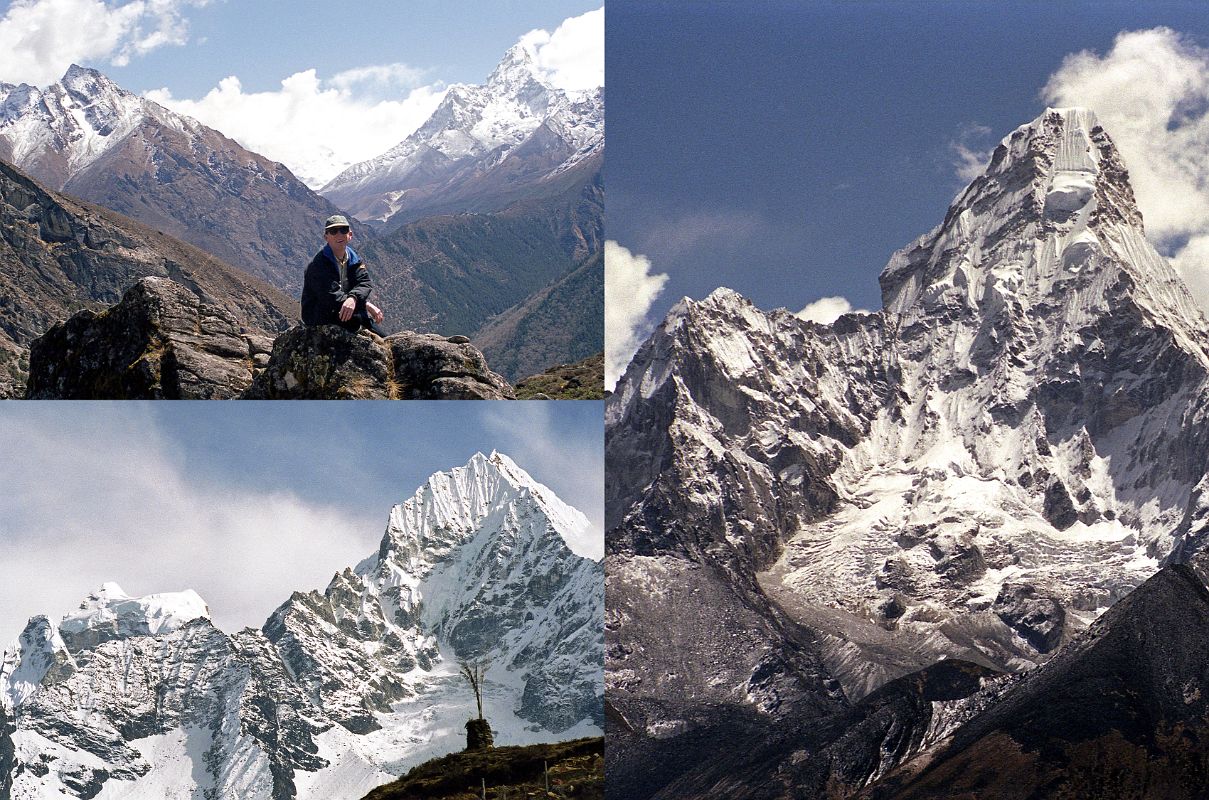 Khumjung 06 Jerome Ryan With Ama Dablam Behind From Khumjung, Kangtega And Thamserku